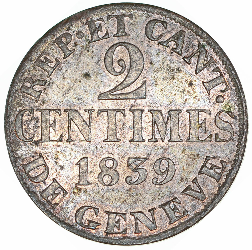Genéve, 2 Centimes, 1839, unz